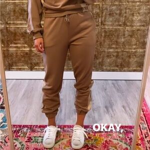 Strut & Bolt size Medium/Small sweatpants joggers tan/brown faux leather accents